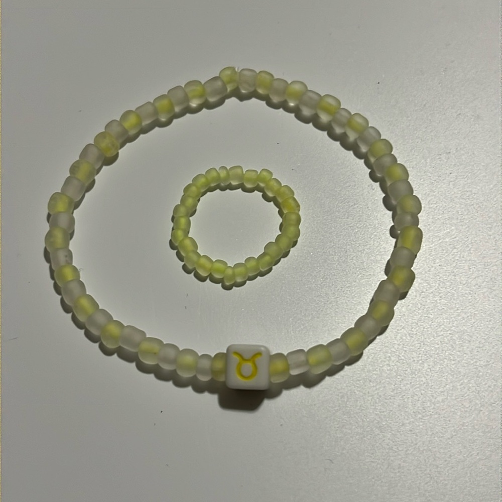 Taurus Yellow Bracelet and Ring Set, Stretchy